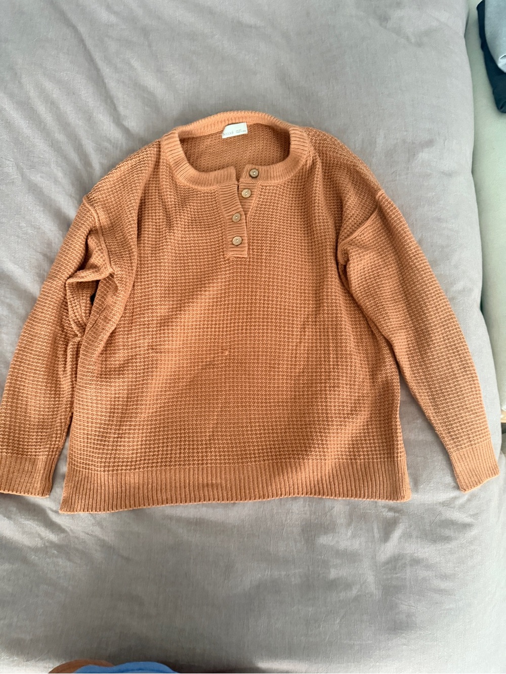 Classic Waffle-Knit Button Henley Sweater - Rust